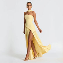 Algarve | Vestido Longo Elegante com Echarpe Amarelo / P vt326