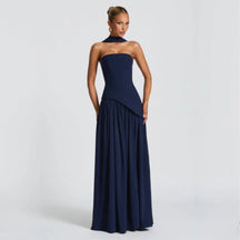 Algarve | Vestido Longo Elegante com Echarpe Azul / P vt326