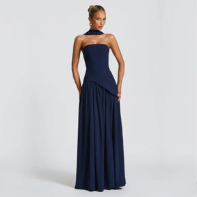 Algarve | Vestido Longo Elegante com Echarpe Azul / P vt326