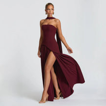 Algarve | Vestido Longo Elegante com Echarpe Marsala / P vt326