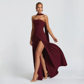 Algarve | Vestido Longo Elegante com Echarpe Marsala / P vt326