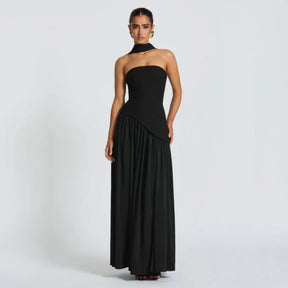 Algarve | Vestido Longo Elegante com Echarpe Preto / P vt326