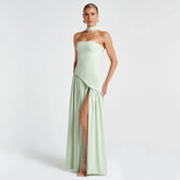 Algarve | Vestido Longo Elegante com Echarpe Verde Claro / P vt326