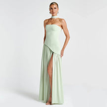 Algarve | Vestido Longo Elegante com Echarpe Verde Claro / P vt326