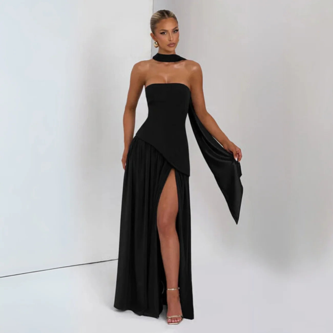 Algarve | Vestido Longo Elegante com Echarpe vt326